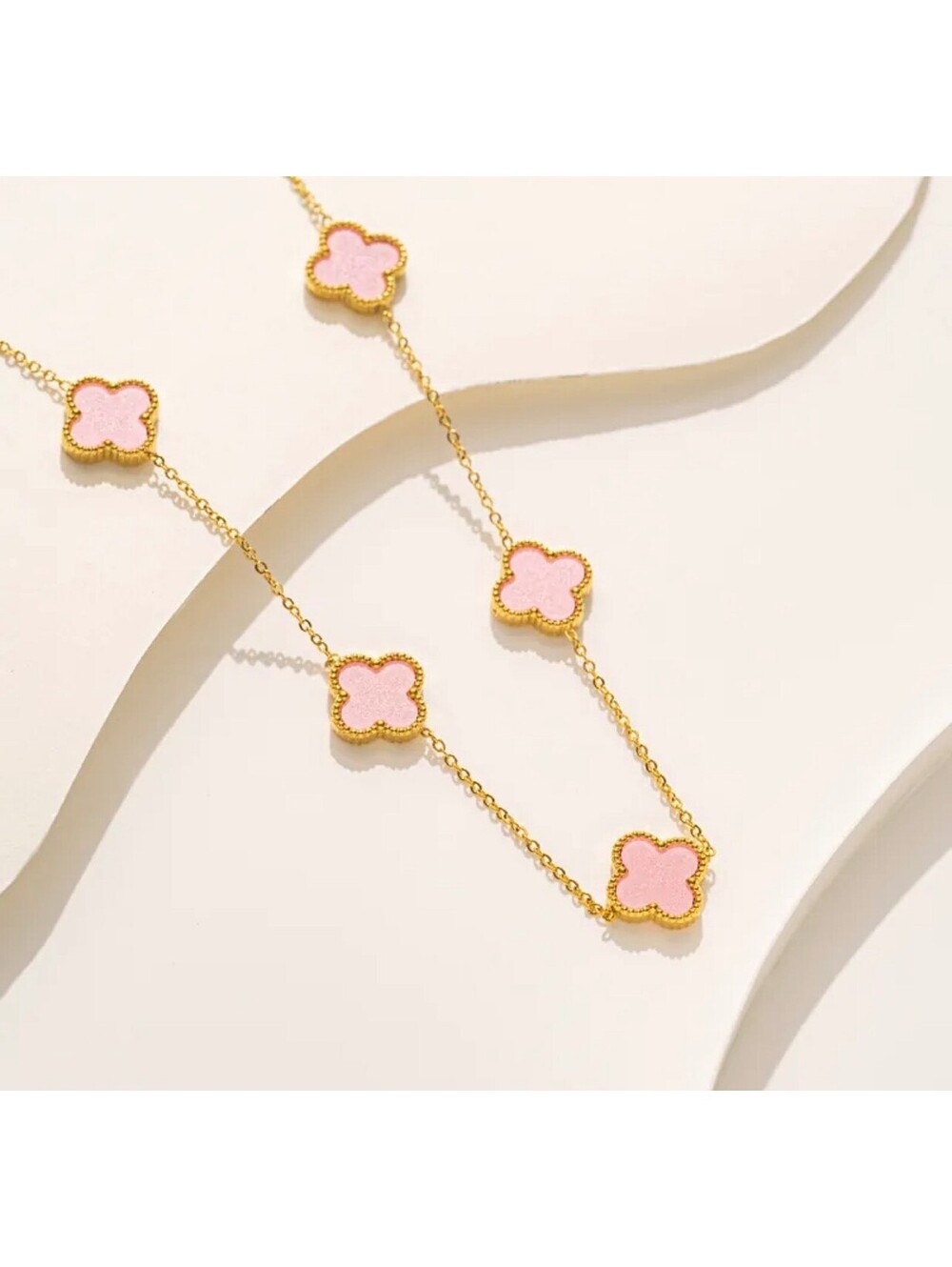 Pink and Gold Four Leaf Clover Necklace